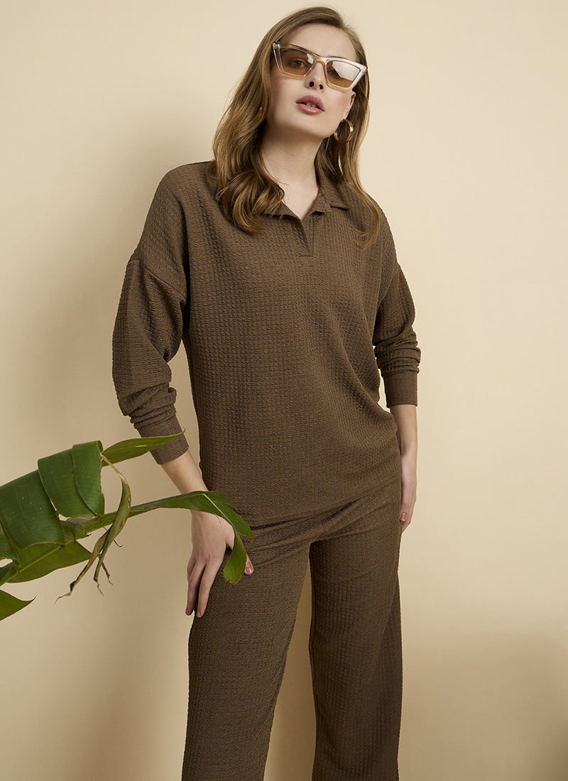 Brown Cotton Blend Outwear Cord Set