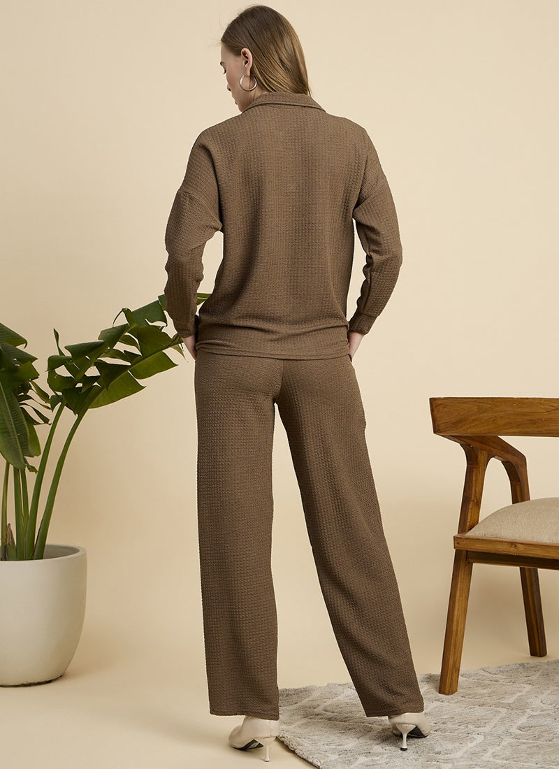 Brown Cotton Blend Outwear Cord Set