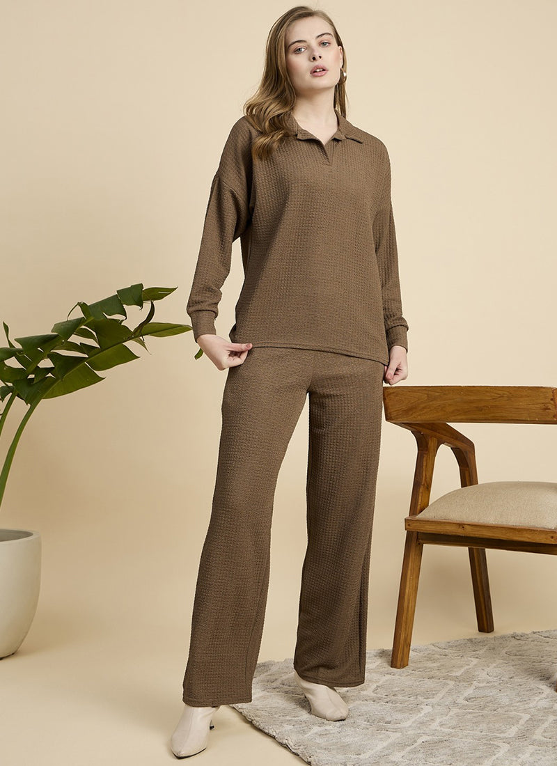 Brown Cotton Blend Outwear Cord Set