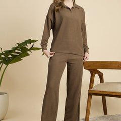 Brown Cotton Blend Outwear Cord Set