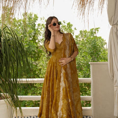 Bandhani Mehndi Colour Anarkali Suit Set