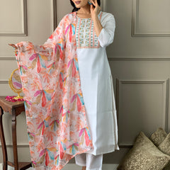 White Chanderi Kurti Set for Women