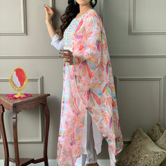 White Chanderi Kurti Set for Women