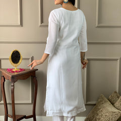 White Chanderi Kurti Set for Women