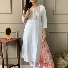 White Chanderi Kurti Set for Women