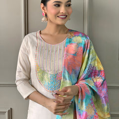 Women's Simar Embroidered Straight Kurta with Pant and Dupatta Sets