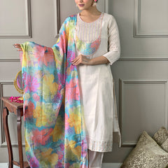 Women's Simar Embroidered Straight Kurta with Pant and Dupatta Sets