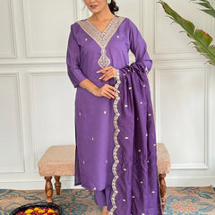 Women Ethnic Motifs Embroidered Regular Sequinned Kurta Set With Dupatta