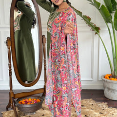 Chanderi Embroidered Straight Kurta with Chanderi Pant and French Crepe Printed Dupatta Sets