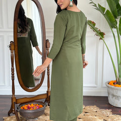 Chanderi Embroidered Straight Kurta with Chanderi Pant and French Crepe Printed Dupatta Sets