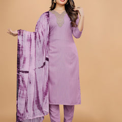 Women's Elegants Lavender Rayon Slub Sraight Suit Set with Tie-Dye Dupatta