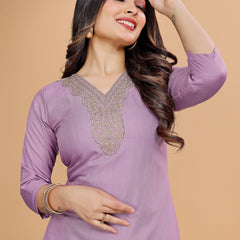 Women's Elegants Lavender Rayon Slub Sraight Suit Set with Tie-Dye Dupatta