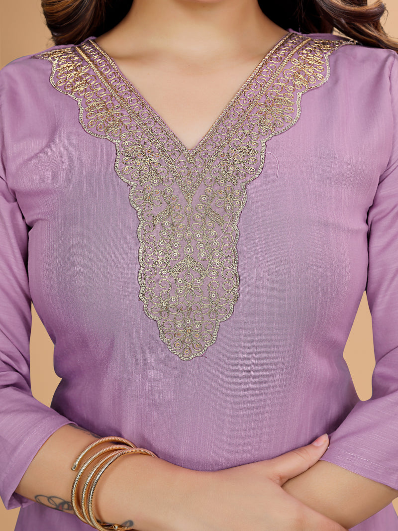 Women's Elegants Lavender Rayon Slub Sraight Suit Set with Tie-Dye Dupatta