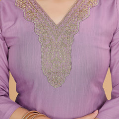 Women's Elegants Lavender Rayon Slub Sraight Suit Set with Tie-Dye Dupatta