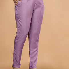 Women's Elegants Lavender Rayon Slub Sraight Suit Set with Tie-Dye Dupatta