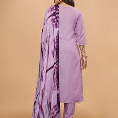 Women's Elegants Lavender Rayon Slub Sraight Suit Set with Tie-Dye Dupatta