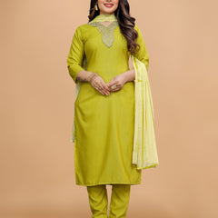 Women's Elegants Liril Rayon Slub Sraight Suit Set with Tie-Dye Dupatta