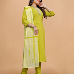 Women's Elegants Liril Rayon Slub Sraight Suit Set with Tie-Dye Dupatta