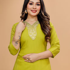 Women's Elegants Liril Rayon Slub Sraight Suit Set with Tie-Dye Dupatta