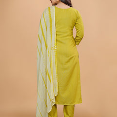 Women's Elegants Liril Rayon Slub Sraight Suit Set with Tie-Dye Dupatta