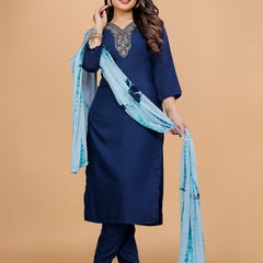 Women Embroidered Straight Kurta Suit Set