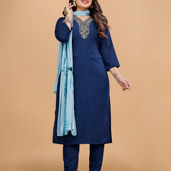 Women Embroidered Straight Kurta Suit Set
