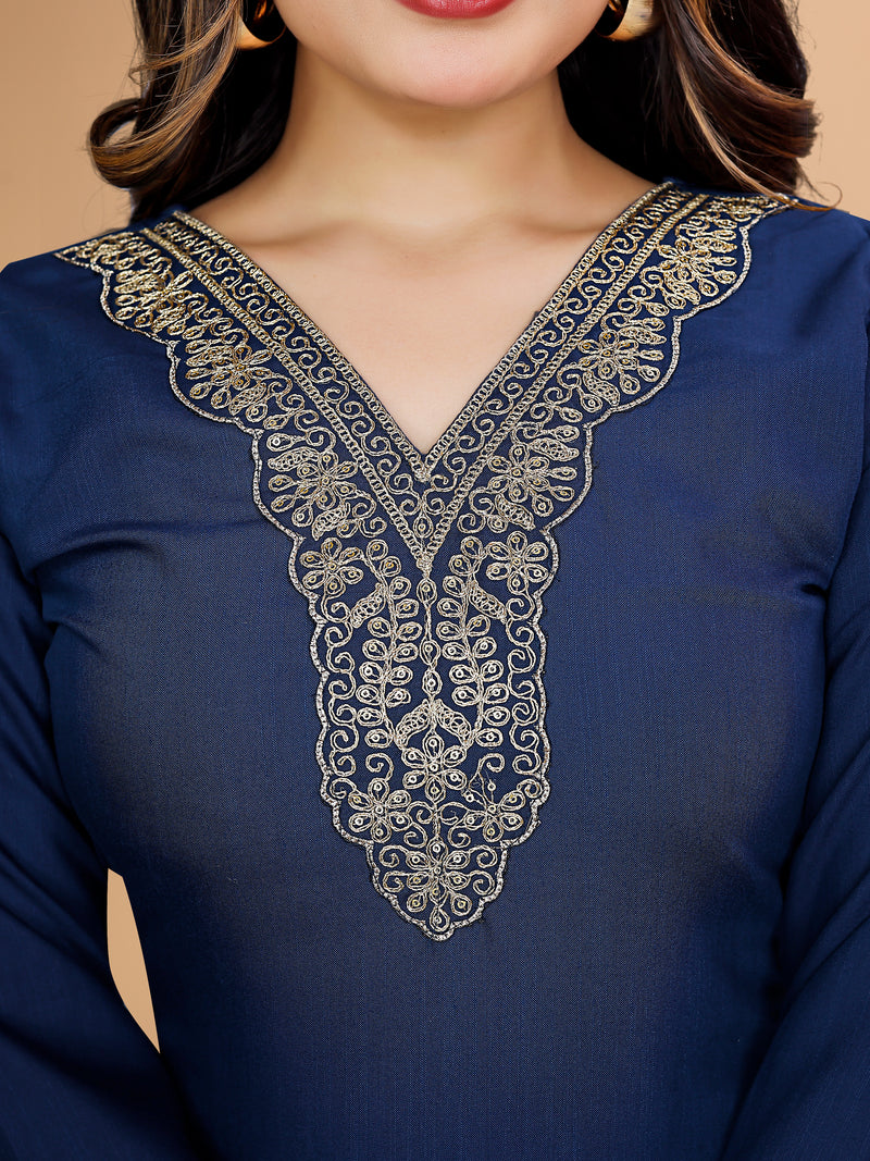 Women Embroidered Straight Kurta Suit Set