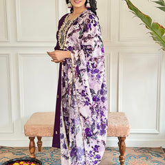 Floral Embroidered Sequinned Chanderi Silk Kurta with Trouser & Dupatta