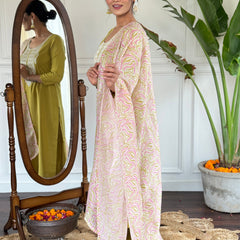 Embroidered Round Neck Regular Kurta With Trousers With Dupatta