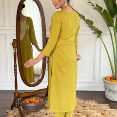 Embroidered Round Neck Regular Kurta With Trousers With Dupatta