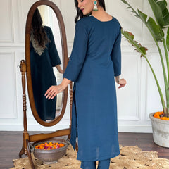 Embroidered Round Neck Regular Kurta With Trousers With Dupatta