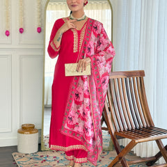 Traditional Embroidered Kurta Set with Floral Dupatta | Party Wear for Women