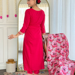 Traditional Embroidered Kurta Set with Floral Dupatta | Party Wear for Women