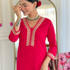 Traditional Embroidered Kurta Set with Floral Dupatta | Party Wear for Women