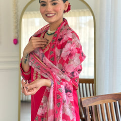 Traditional Embroidered Kurta Set with Floral Dupatta | Party Wear for Women