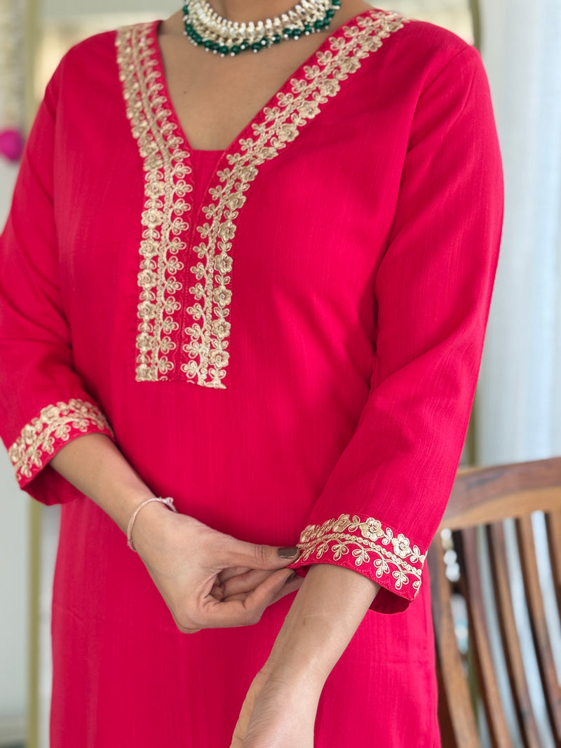 Traditional Embroidered Kurta Set with Floral Dupatta | Party Wear for Women