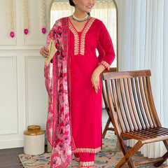 Traditional Embroidered Kurta Set with Floral Dupatta | Party Wear for Women