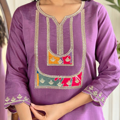 Embroidered Kurti Set with French Crepe Dupatta