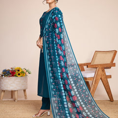 Women Kurti Embroidery with Hand Mirror Work with Pant Dupatta Set Pure Roman Silk