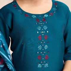 Women Kurti Embroidery with Hand Mirror Work with Pant Dupatta Set Pure Roman Silk