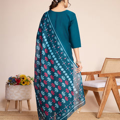 Women Kurti Embroidery with Hand Mirror Work with Pant Dupatta Set Pure Roman Silk