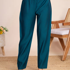 Women Kurti Embroidery with Hand Mirror Work with Pant Dupatta Set Pure Roman Silk