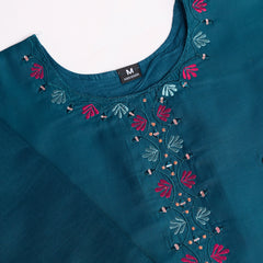 Women Kurti Embroidery with Hand Mirror Work with Pant Dupatta Set Pure Roman Silk