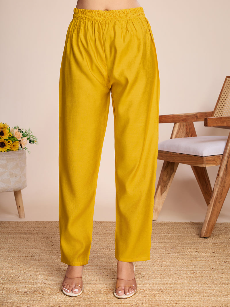 Women's Yellow Embroidered Roman Silk Kurta Set with Printed Dupatta