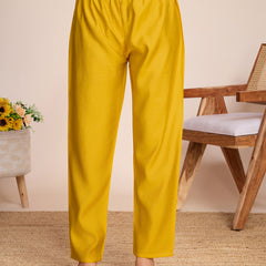 Women's Yellow Embroidered Roman Silk Kurta Set with Printed Dupatta