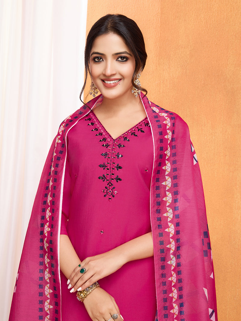 MIRROR WORK KURTI PANT DUPATTA SET