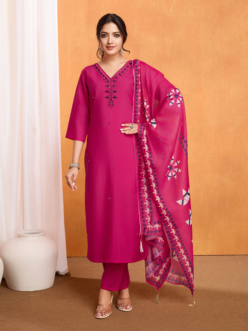MIRROR WORK KURTI PANT DUPATTA SET