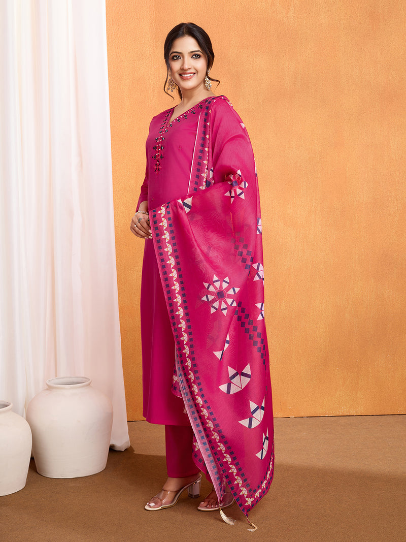 MIRROR WORK KURTI PANT DUPATTA SET