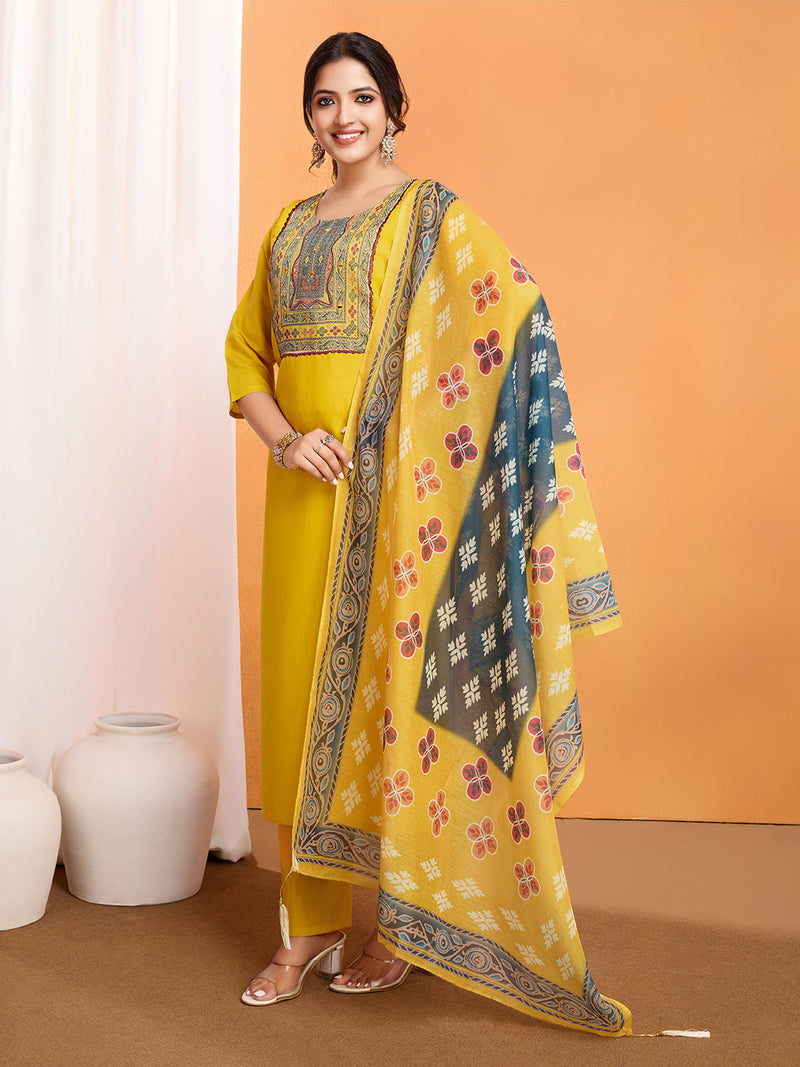 Roman Silk Kurta With Bottom & Dupatta Set