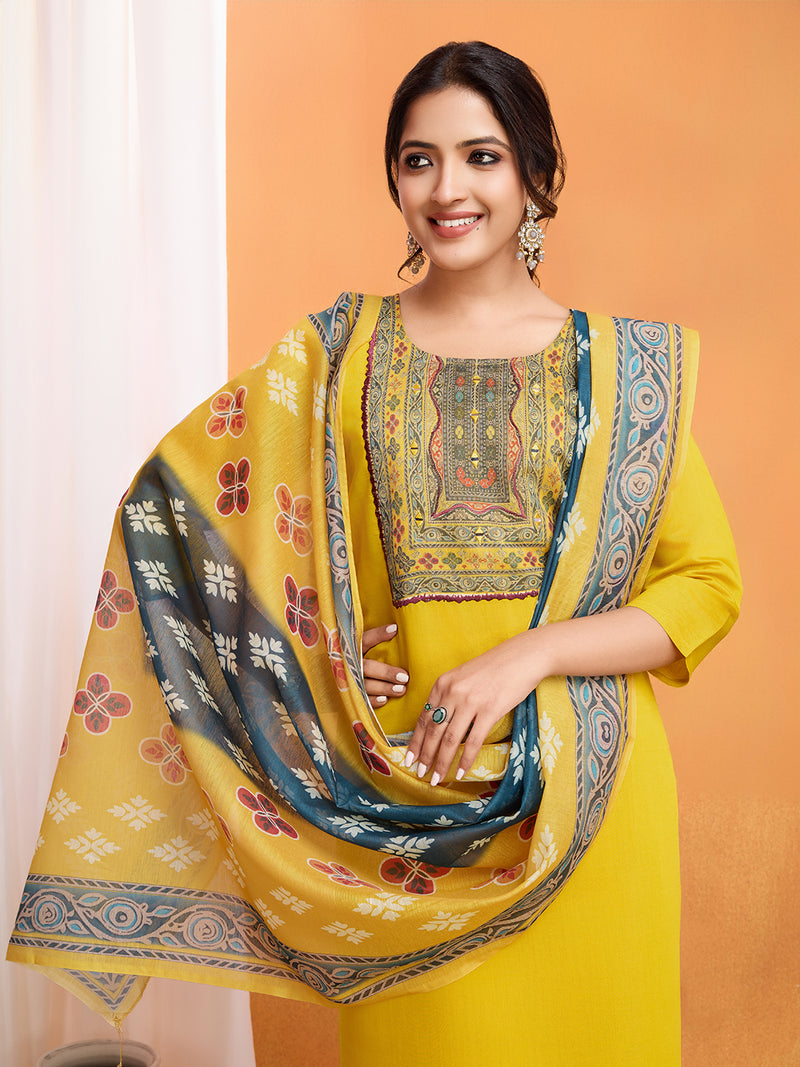 Roman Silk Kurta With Bottom & Dupatta Set